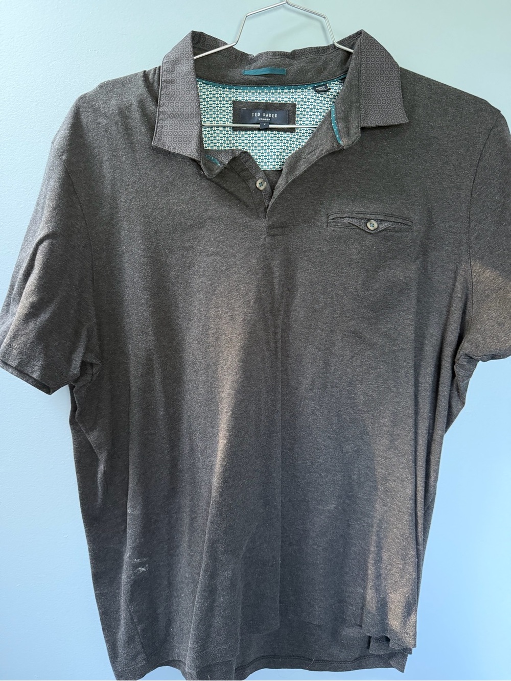 Ted Baker Men's Charcoal Polo with Patterned Collar - Picture 2 of 2